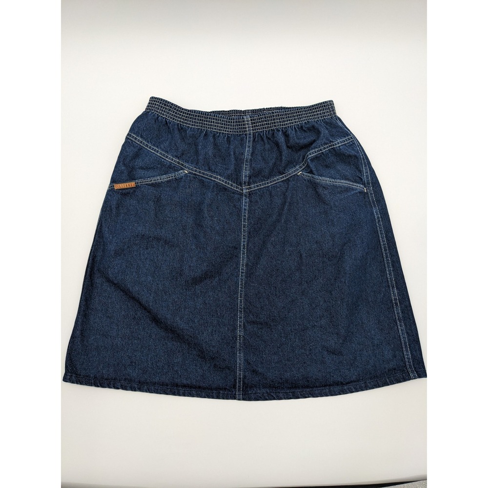 Vintage 90s Gitano Denim Skirt Elastic Waist Dark Wash Cotton P.S. Gitano M/L